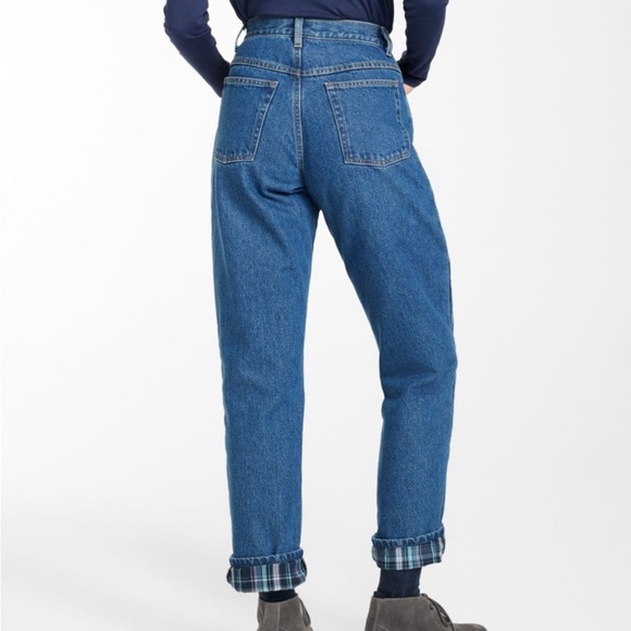 L.L. Bean Double L, Flannel-Lined Ultra-High Rise Tapered Leg Jeans, 14 Med Tall - Picture 2 of 12